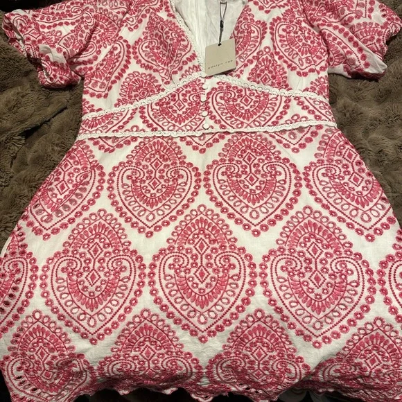 Adelyn Rae White and Pink Patterned Midi Dress - Picture 1 of 9